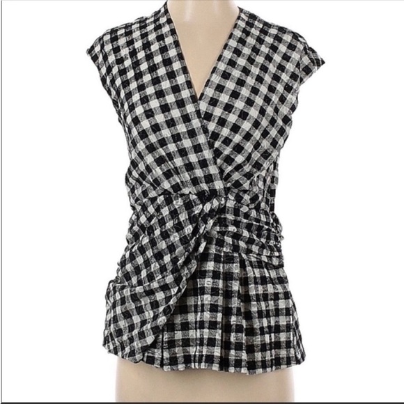 Anthropologie Deletta plunge sleeveless crossover peplum checkered lace top. Sm - Picture 1 of 4